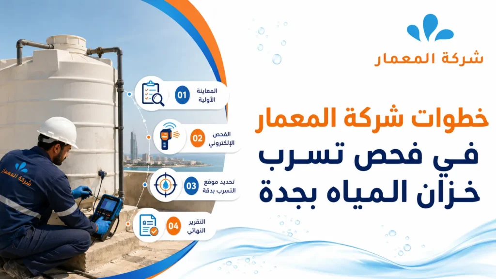 خطوات شركة المعمار في فحص تسرب خزان المياه بجدة كشف تسرب الخزان العلوي بجدة