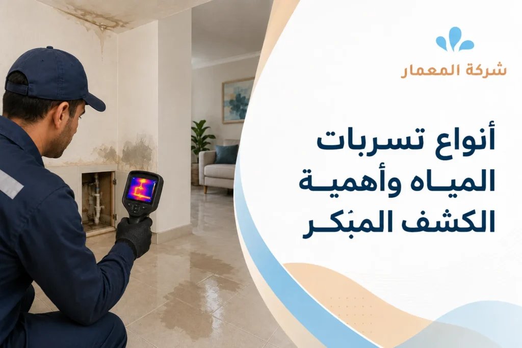 أنواع تسربات المياه وأهمية الكشف المبكر أنواع تسربات المياه وأهمية الكشف المبكر