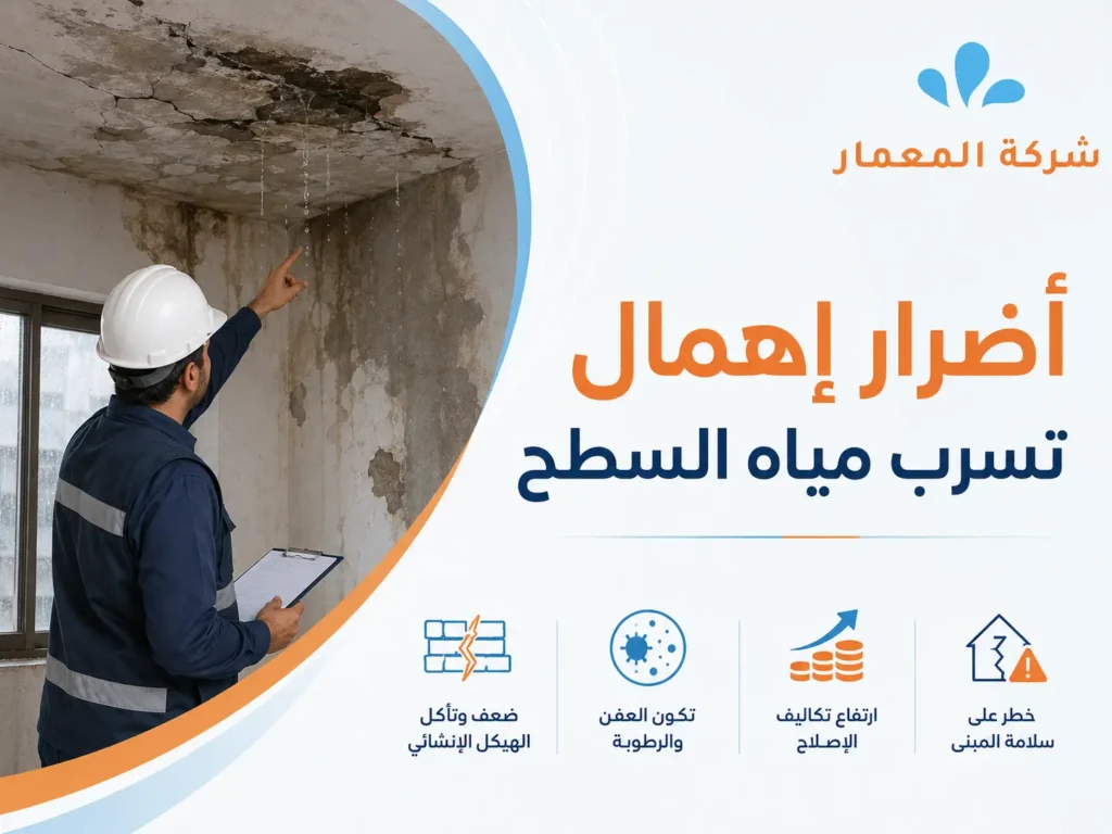 أضرار إهمال تسرب مياه السطح عزل مائي للأسطح في جدة