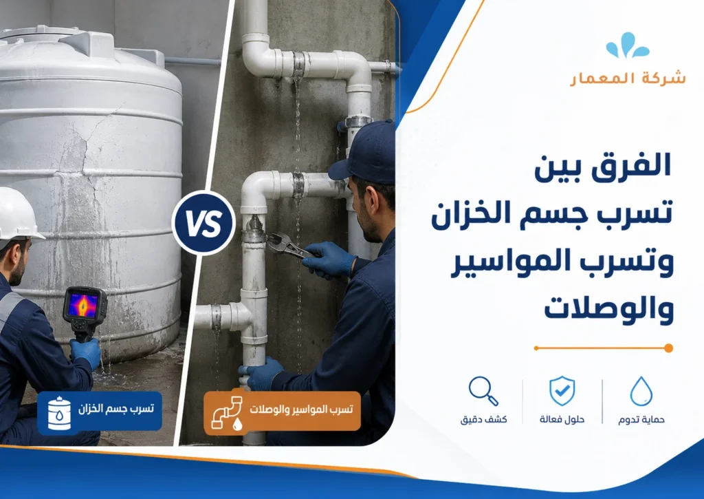 الفرق بين تسرب جسم الخزان وتسرب المواسير والوصلات