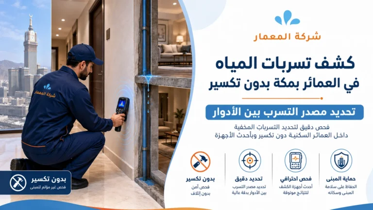 كشف تسربات المياه في العمائر بمكة بدون تكسير تحديد مصدر التسرب بين الأدوار
