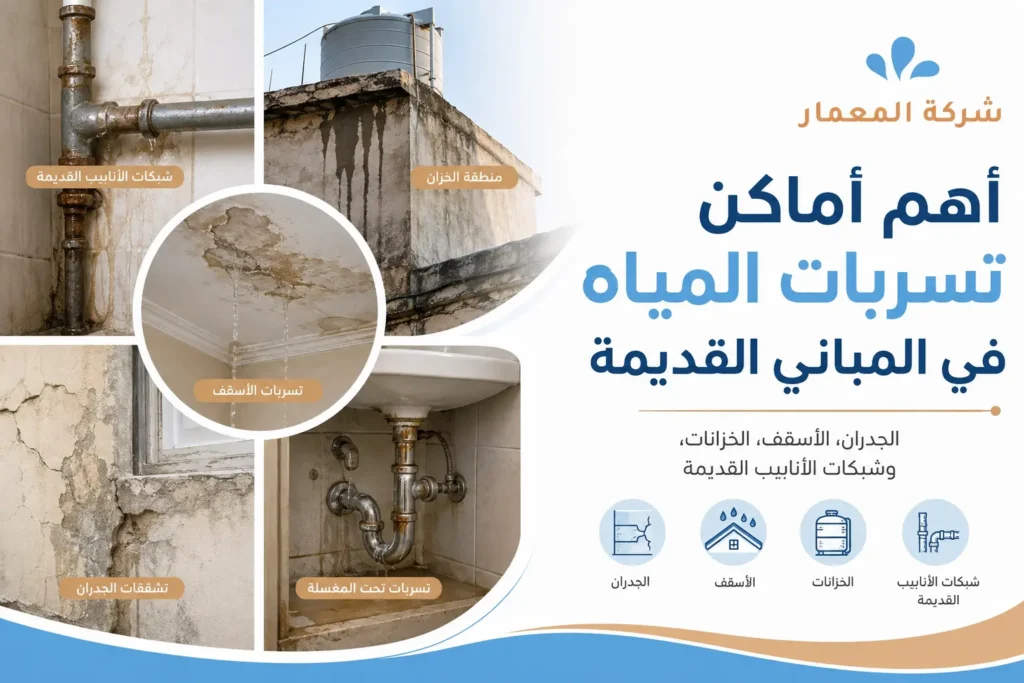 أهم أماكن تسربات المياه في المباني القديمة