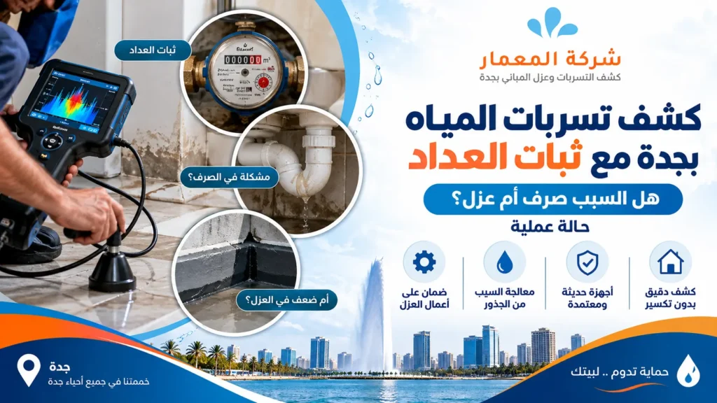 كشف تسربات المياه بجدة مع ثبات العداد بسبب ضعف عزل الحمام