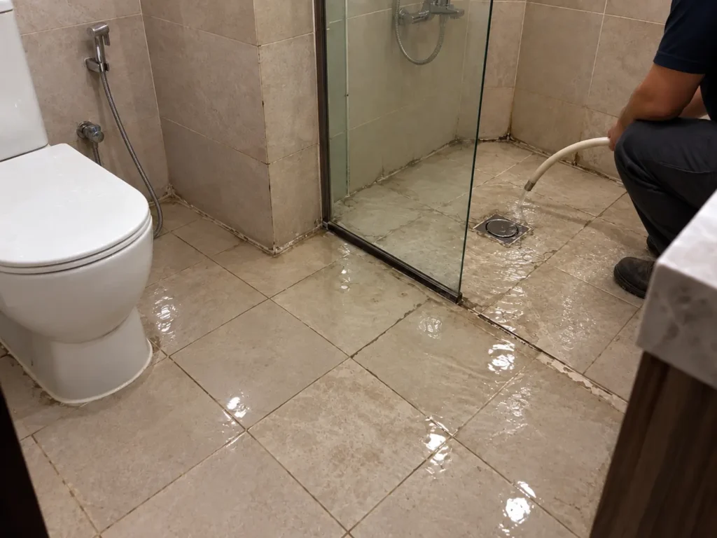اختبار غمر أرضية الحمام للكشف عن ضعف العزل